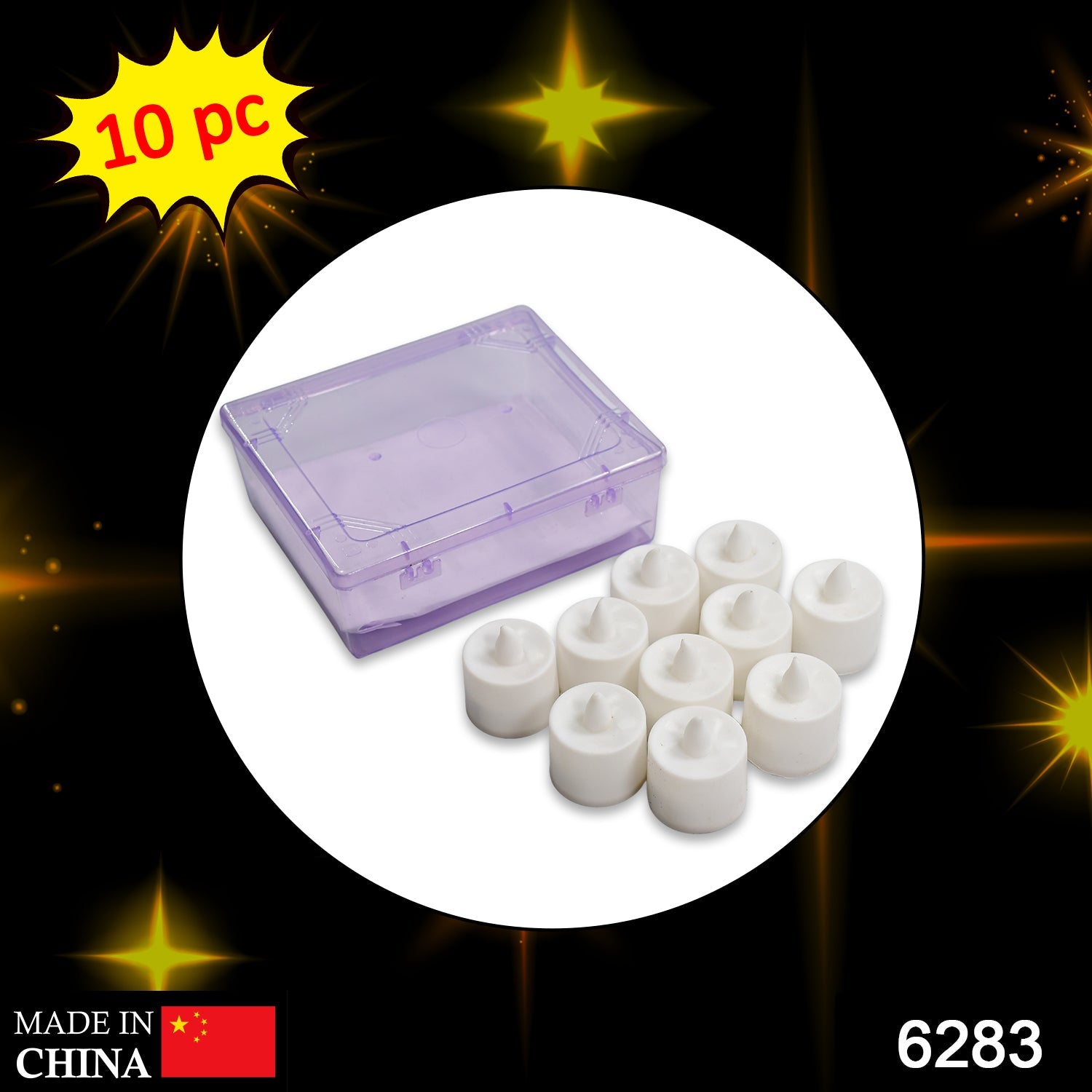 6283 Festival Decorative - LED Yellow Tealight Candles (White, 10 Pcs) With Container DeoDap 6283 Festival Decorative - LED Yellow Tealight Candles (White, 10 Pcs) With Container DeoDap